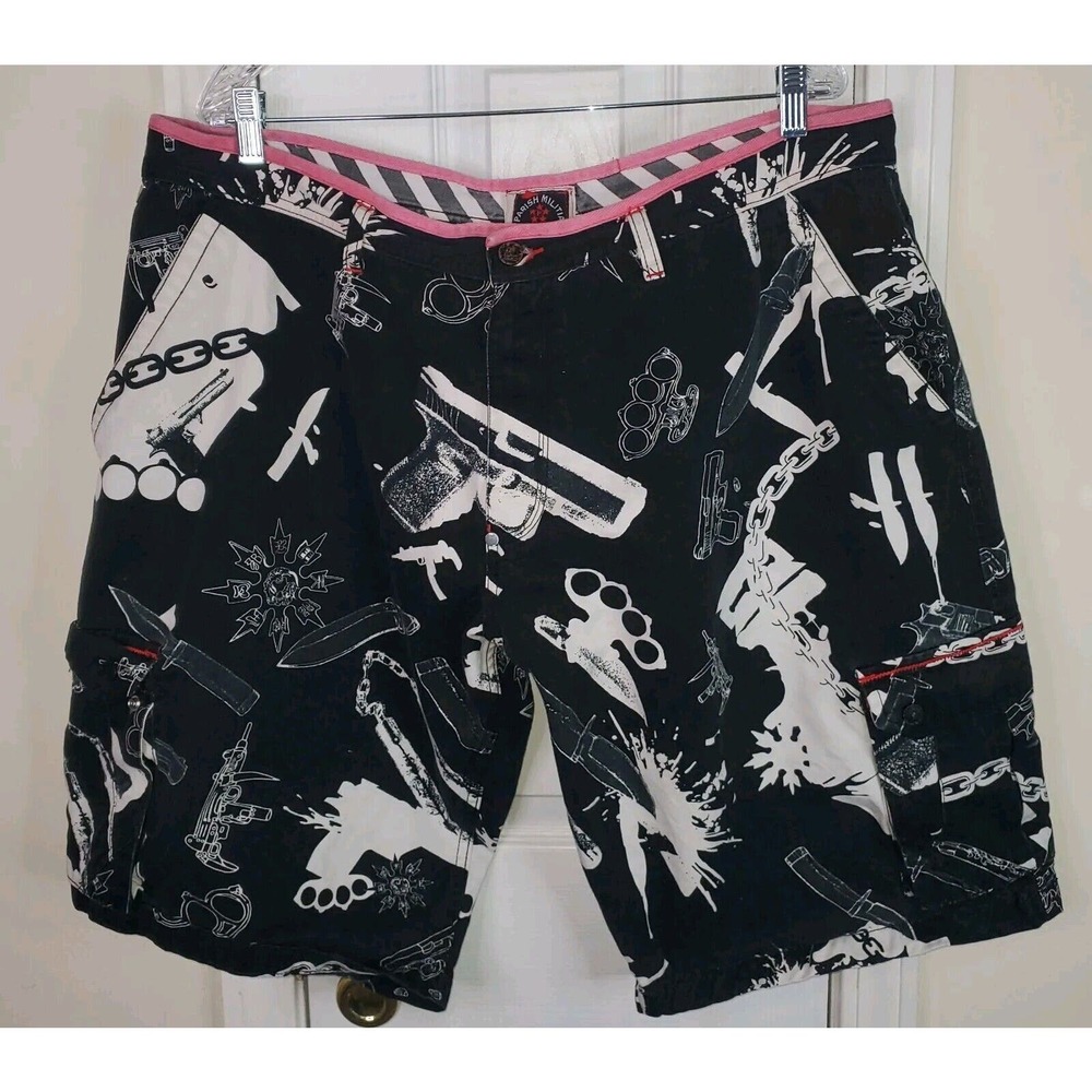 Vtg Rare Parish Militia Up-rise Crush Kill Destroy Stress Cargo Shorts Sz 40